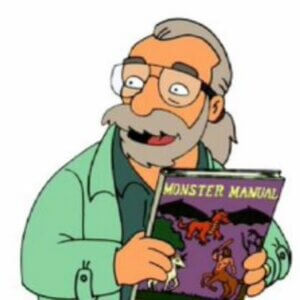 Simpsons-style cartoon of Gary Gygax