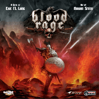 Box cover of board game Blood Rage with armored Viking warrior