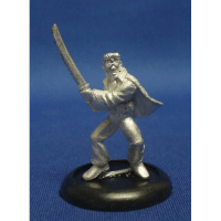 Metal miniature gaming figure in the likeness of Elvis wielding a Samurai sword