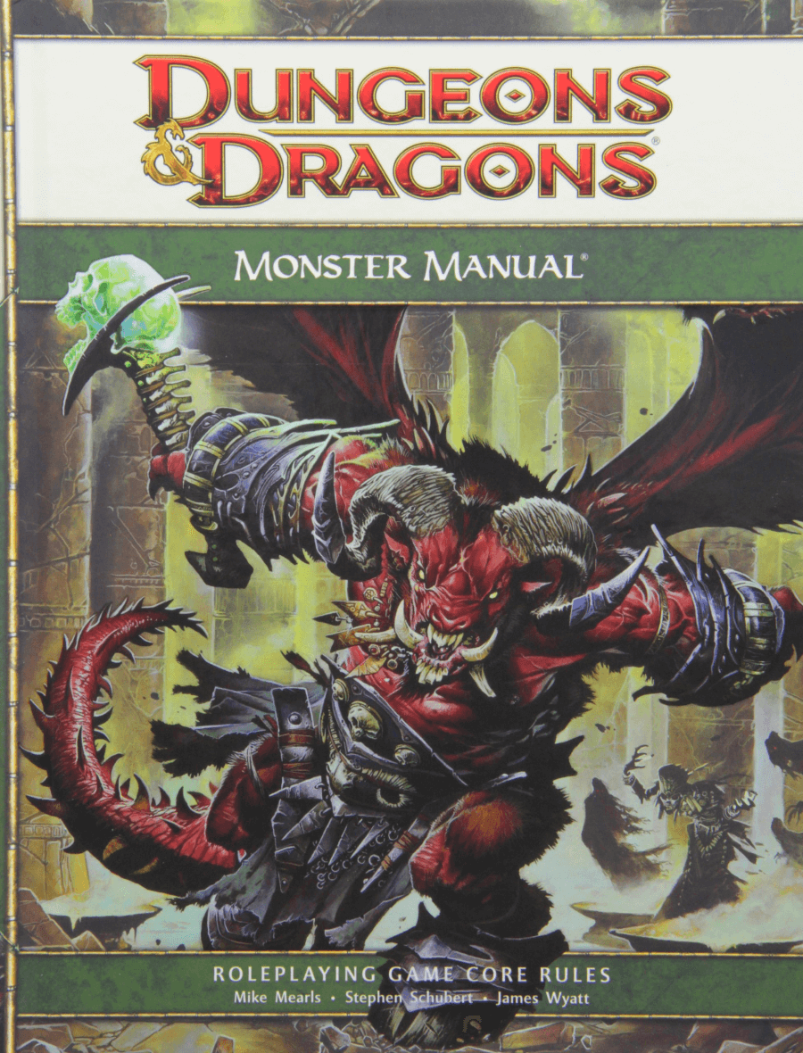 Dungeons & Dragons 4th Edition Monster Manual book cover featuring a rampaging demon