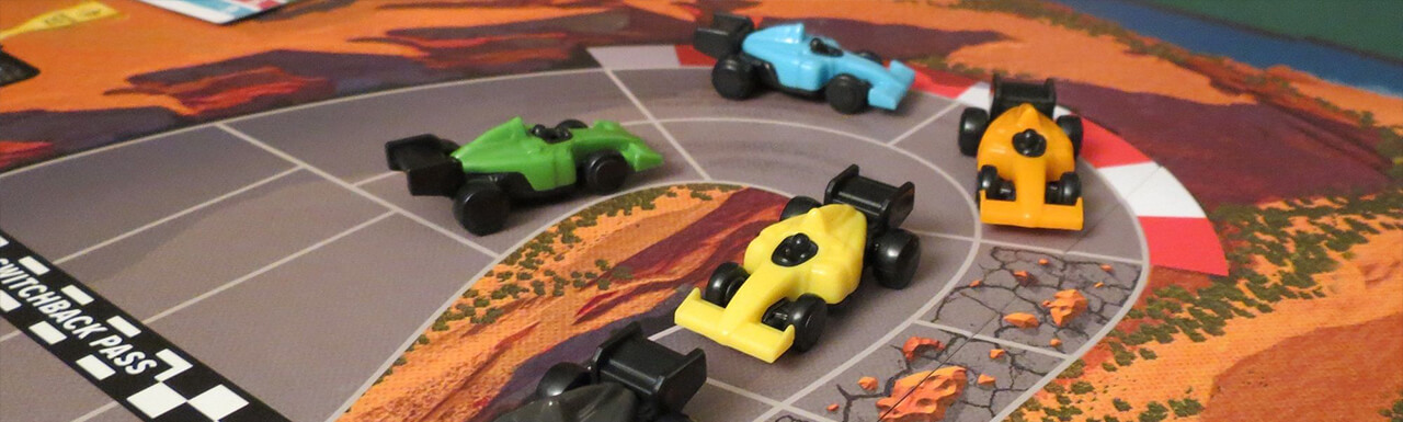 miniature formula 1 cars on auto racing board game downforce danger circuit expansion