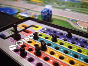 gear shifter and wear tracker of auto racing board game Formula D from Asmodee