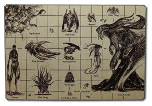 illustrations of call of cthulhu rpg monsters and their relative size