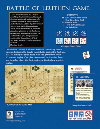 battle of leuthen historical war games from the historical game company back cover