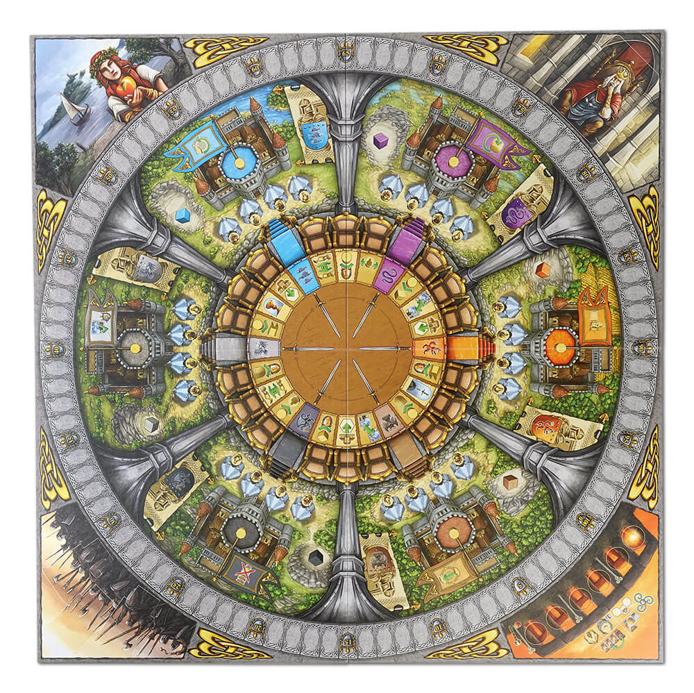 overhead view of the game board for merlin, from queen games