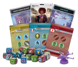 real time games pandemic rapid response game cards, dice, and airplane miniature