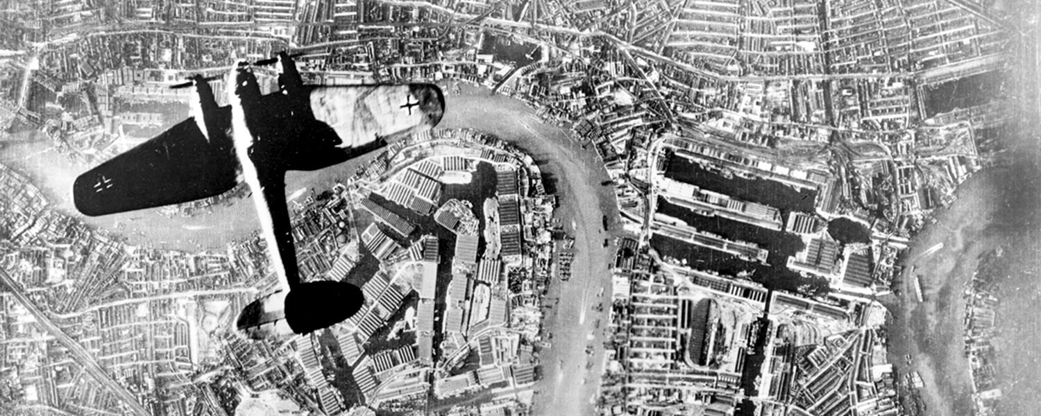 German Luftwaffe plane over south London during WWII