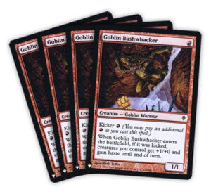 Four Goblin Bushwhacker Magic the Gathering cards