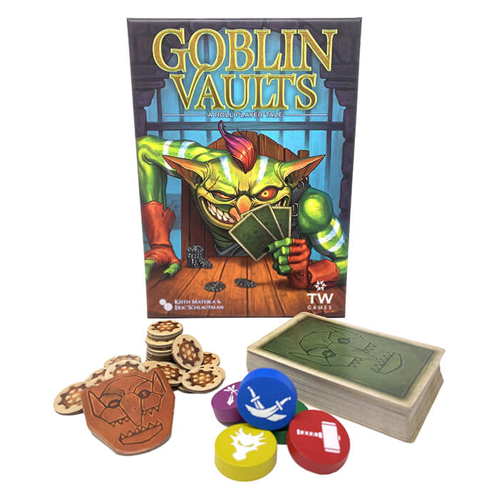 components of the card game Goblin Vaults from Thunderworks Games