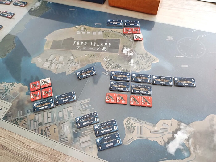 Vuca Simulations war game Task Force - Carrier Battles of the Pacific set up with cardboard counters and map