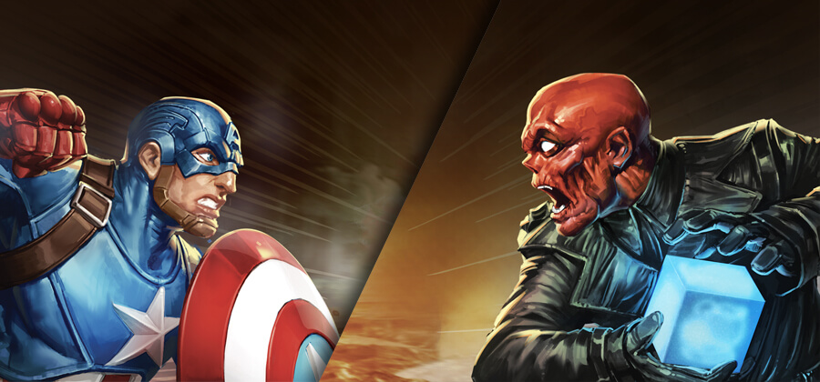 Captain America with shield and Red Skull with cube