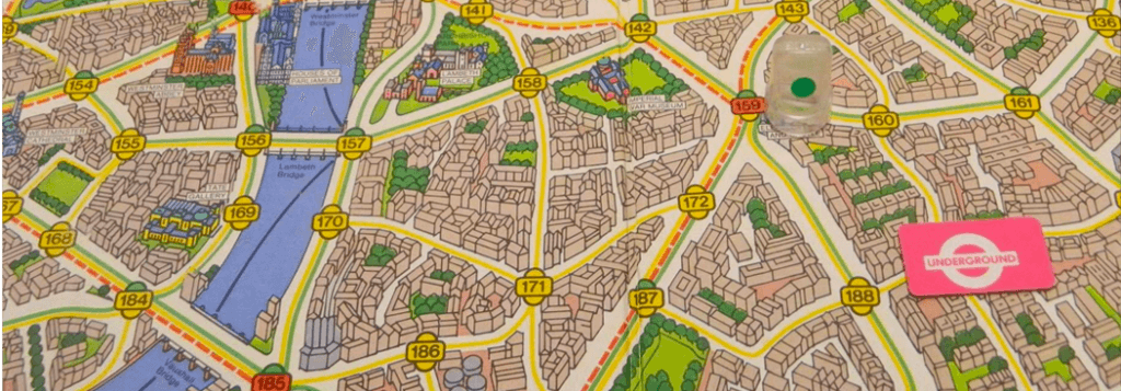 Scotland Yard Board Game board with an illustrated map of London featuring roads and underground subway lines